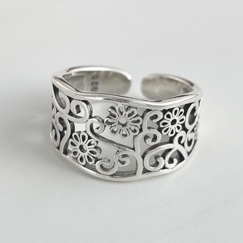925 Sterling Silver Rings for Women Couple Minimalist Handmade Simple Hollow Flower Ring Fine Jewelry Gift Prevent Allergy