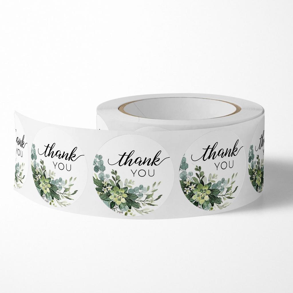 500 PCs/roll 1 Inch Green Floral Thank You Stickers for Gift Wrap, Envelope Closure, Small Business Office Supplies, Diy Decor
