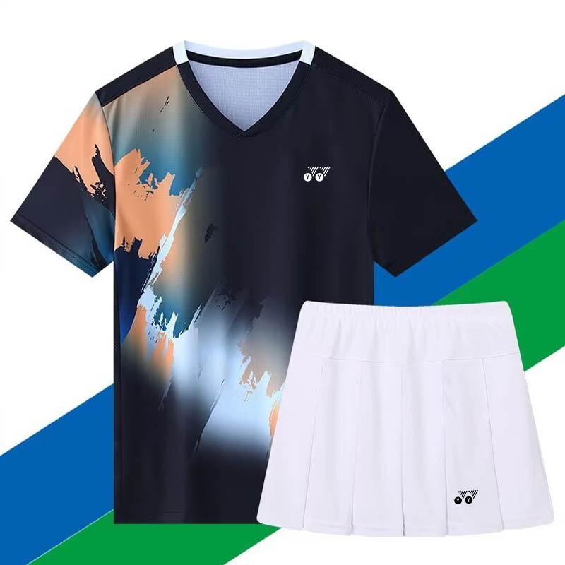 Men Women Badminton Sport Set Quick Dry Breathable Short Sleeve Shirt Shorts Skirt Athletic Training Outfit