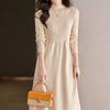 Half Turtleneck Knitted Dress for Women Solid Color Casual Knee-length Sweater Dress Mid-length Knitted Sweater for Autumn and Winter