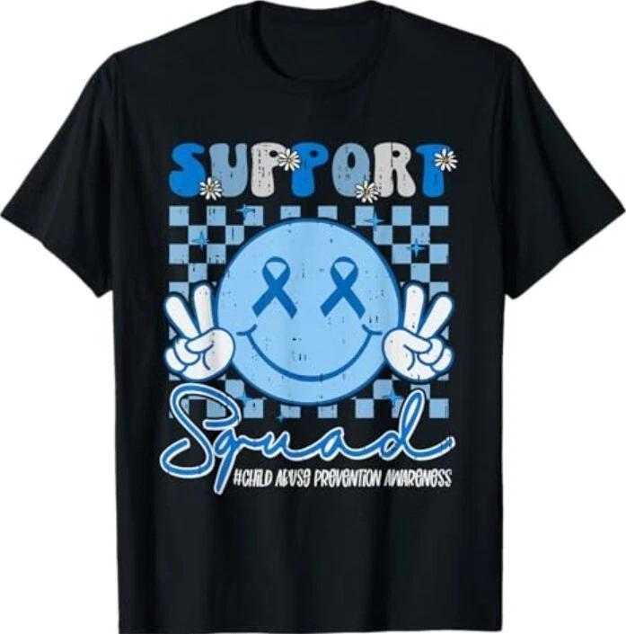 Футболка с надписью  Support Squad Child Abuse Prevention Awareness Smile Face  S