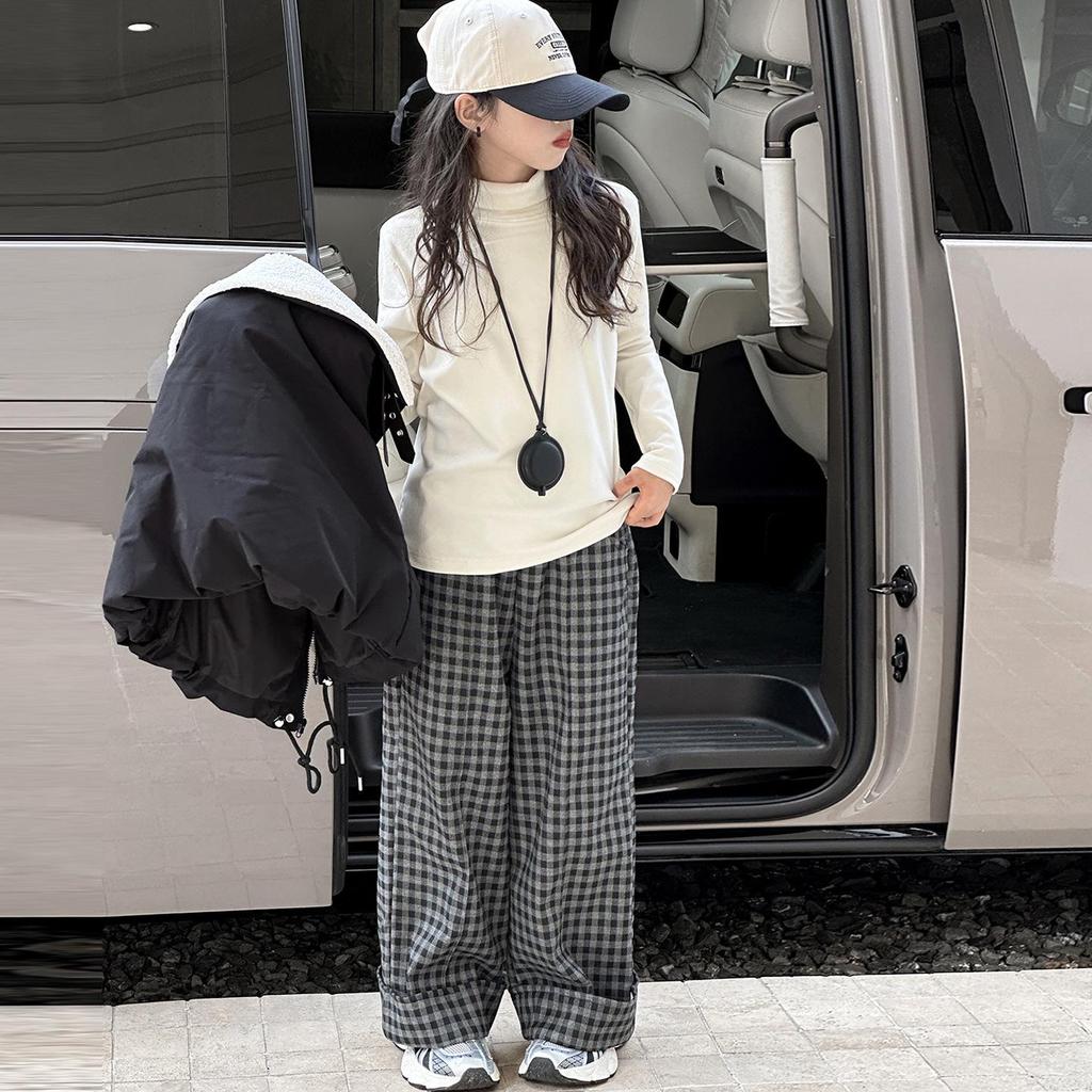 Ensemble Gilet en Coton d'Hiver 2025 pour Filles et Pantalon à Carreaux Doublé Polaire