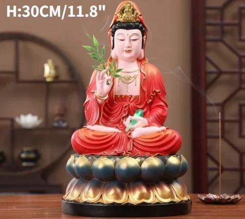 30CM/11.8"(H) Home Worship of Guanyin Buddha Temple Handmade Resin Guanyin Bodhisattva Household Ornaments Nanhai Guanyin God