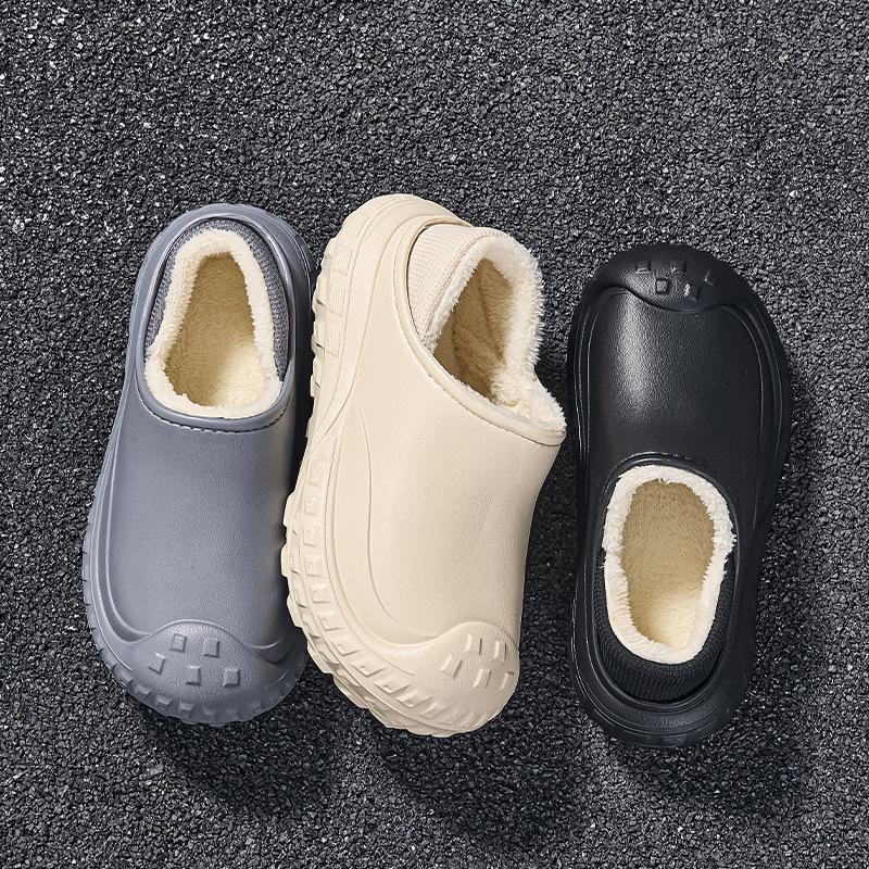 2025 Winter Waterproof Cotton Slippers: Warm, Slip-On, Fleece-Lined, Heel-Covered for Men & Women