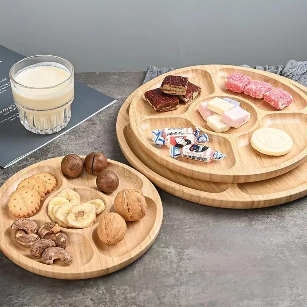 Bamboo Round Snack Plate 20/25/30cm Fruit Platter Food Tray Divided Serving Trays  Ham