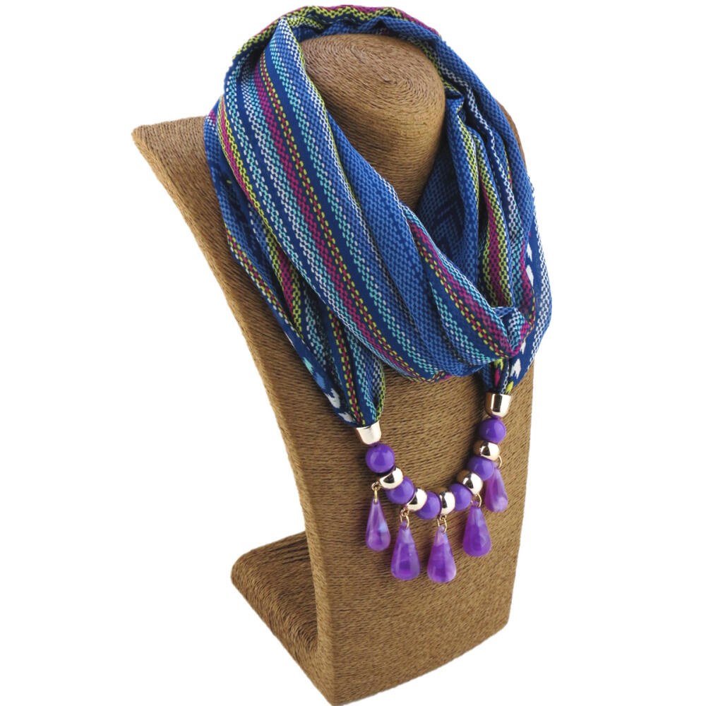 Vibrant Chiffon Infinity Scarf with Ethnic Print & Beaded Tassel Necklace – Women’s Boho Fashion Accessory