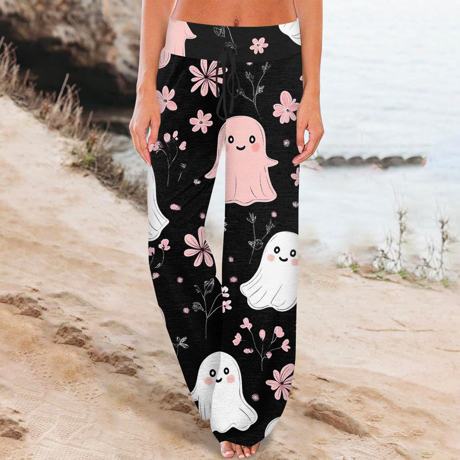 

Женские модные повседневные удобные пижамные брюки с принтом и широкими штанинами на шнурке XXXL розовый