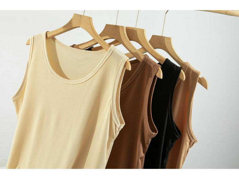 Women's Plus Size Ice Silk Ribbed Sleeveless Tank Top with Wide Shoulders, Round Neck, Ideal for Summer Outerwear or Innerwear.