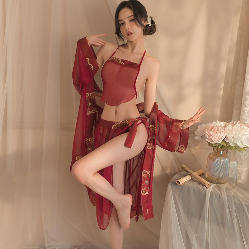 Fan Lei, sexy underwear court retro belly pocket seduces Hanfu embroidered perspective uniform 722