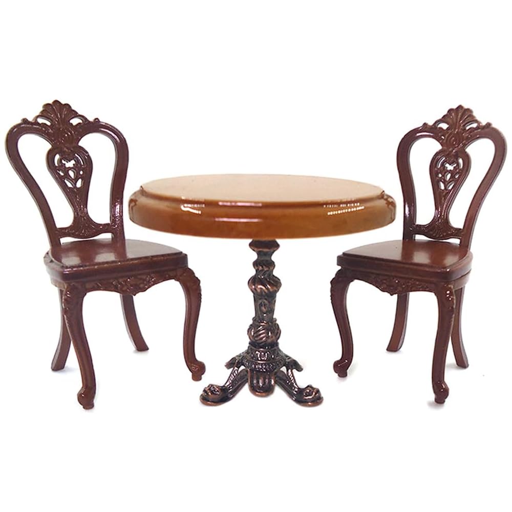 Moin Moin Miniature Furniture 1/12 Scale Table and Chair Set Retro Antique Brown Wood Dollhouse Accessories