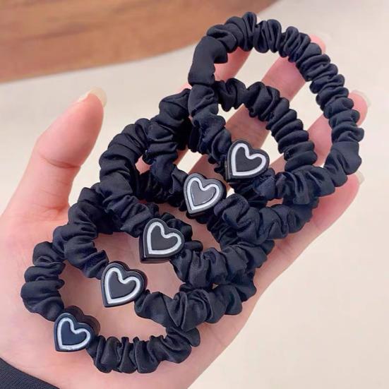 5Pcs Hair Ties Heart Decor Pleated Fabric High Elasticity Hair Ropes Lightweight Ponytail Holder Hair