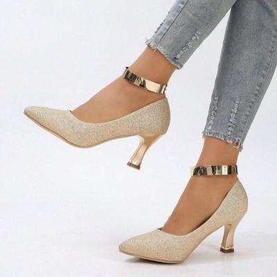 Women Fashion Sweet Light Weight Gold Soft Leather Stiletto Heel Shoes Lady Classic Office Career Work Pumps Zapato Mujer