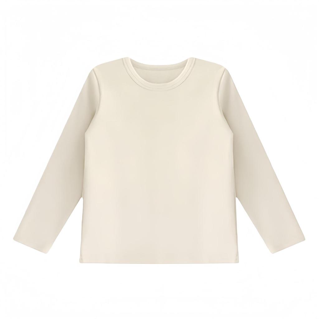 Kids' Long Sleeve Base Layer Top - Plain White or Black Pure Cotton T-shirt for Boys and Girls, Spring/Fall Wear