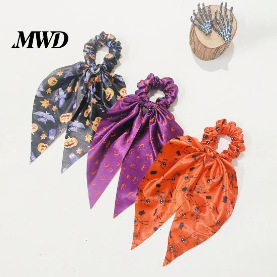 Large Intestine Ring Hair Tie Halloween Ties for Women Girls, Spooky Spider Web Skeleton Bat Skin-friendly Elastics Pumpkin Scrunchies, Pleated Ties,