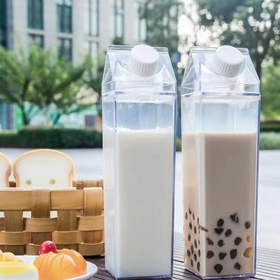 Square Milk Storage Containers, Plastic Milk Bottles with Lid, Transparent Refrigerator Milk Jugs, Leakproof Stackable Portable Milk Saver