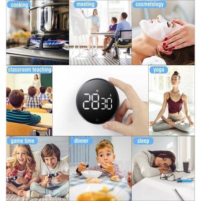 Countdown Rotary Timer with LED Display Digital Countdown Countup Timer Magnetic Digital Timer for Baking Grilling Studying