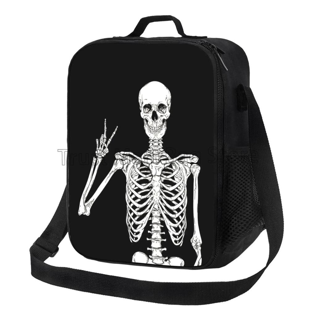 Halloween Skeleton Funny Skull Portable Lunch Bag Insulated Lunch Box Reusable Totes with Adjustable Strap for Work Picnic Beach