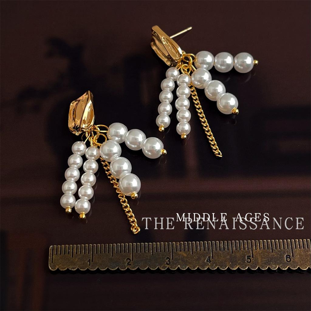 Pearl Liquid Pearl Fringed Stud Earrings Retro Court Style Earrings Earrings Women
