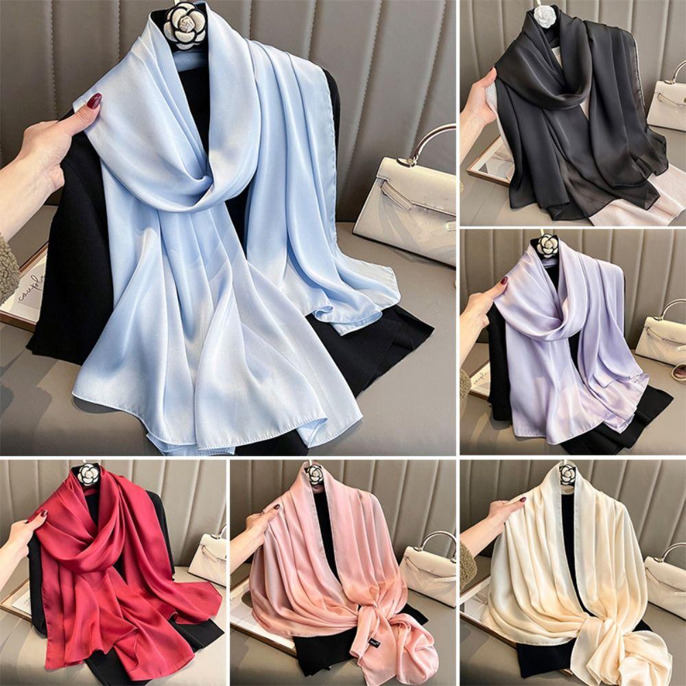 Solid Color Outdoor Sunscreen Hijab Thin Female Shawls and Wraps Fashion Long Scarf