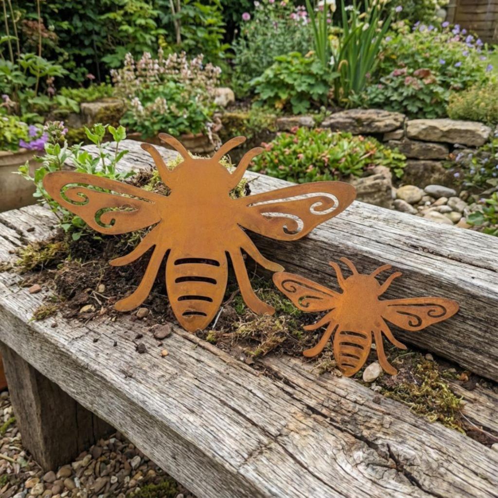 Abeja Metálica Calada Miel Envejecida Abeja de Miel Decoración de Jardín para Maceta