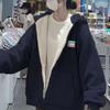 Women's Lambswool Hooded Sweatshirt - Winter 2025 Style, Plus Velvet, Thickened, Loose Cardigan, Trendy and Warm Outerwear for Students.