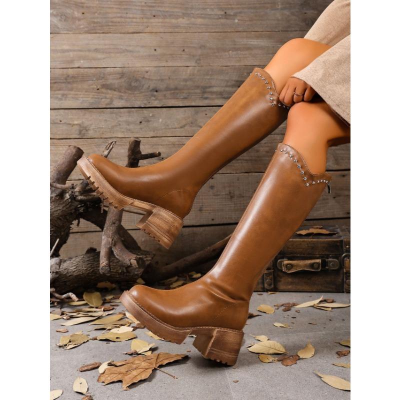 

Но женские демисезонные сапоги до колена, новые нишевые сапоги с заклепками, тонкие длинные сапоги, женские сапоги на небольшой толстой подошве в рыцарском стиле 40 коричневый