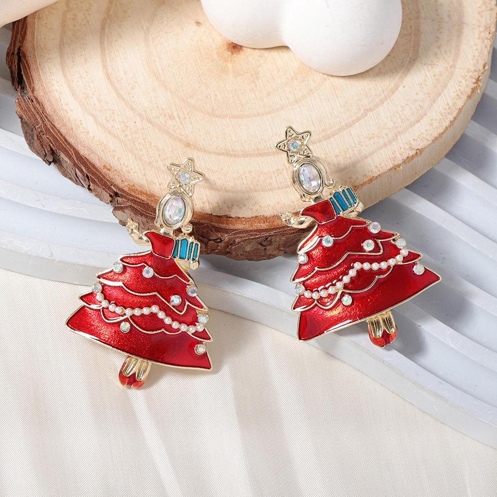 Christmas Tree Alloy Drop Earrings with Creative Design for Women