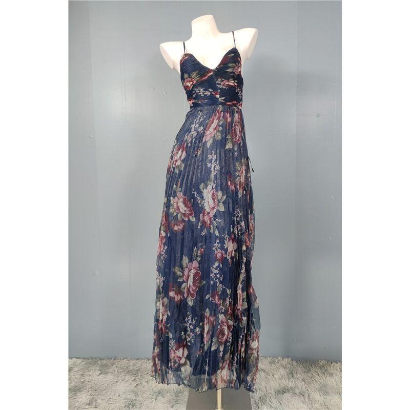 

Foreign Trade Order Lujia Sling Elegant Print Mesh Pleat Summer Vacation Island Elegant Split Dress