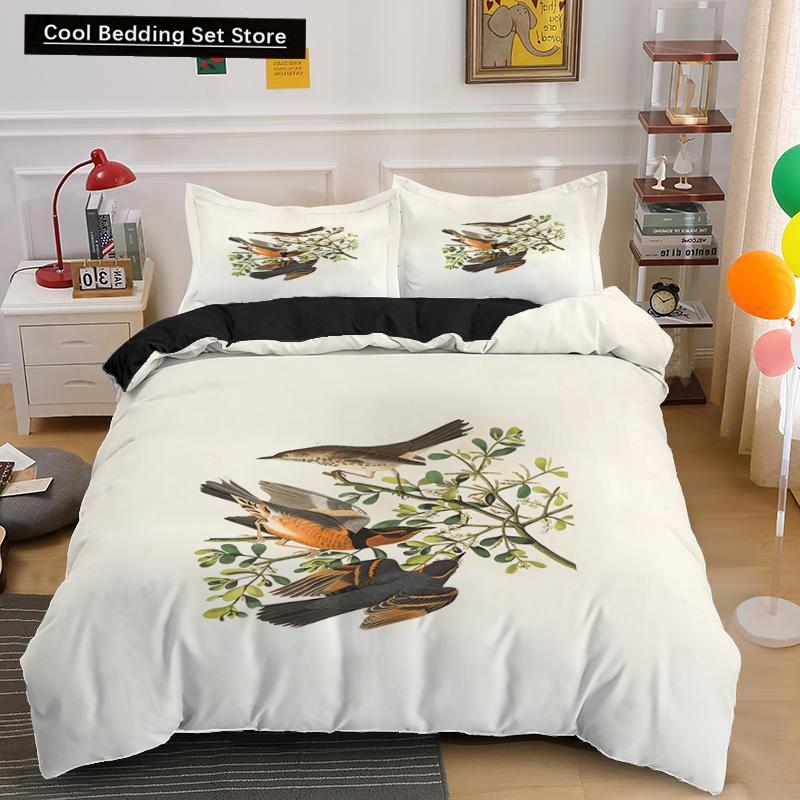 Cartoon Bird Print King Queen Duvet Cover Colorful Cute Pet Birds Bedding for Adult Fashion Animal 2/3pcs Polyester Quilt Cover