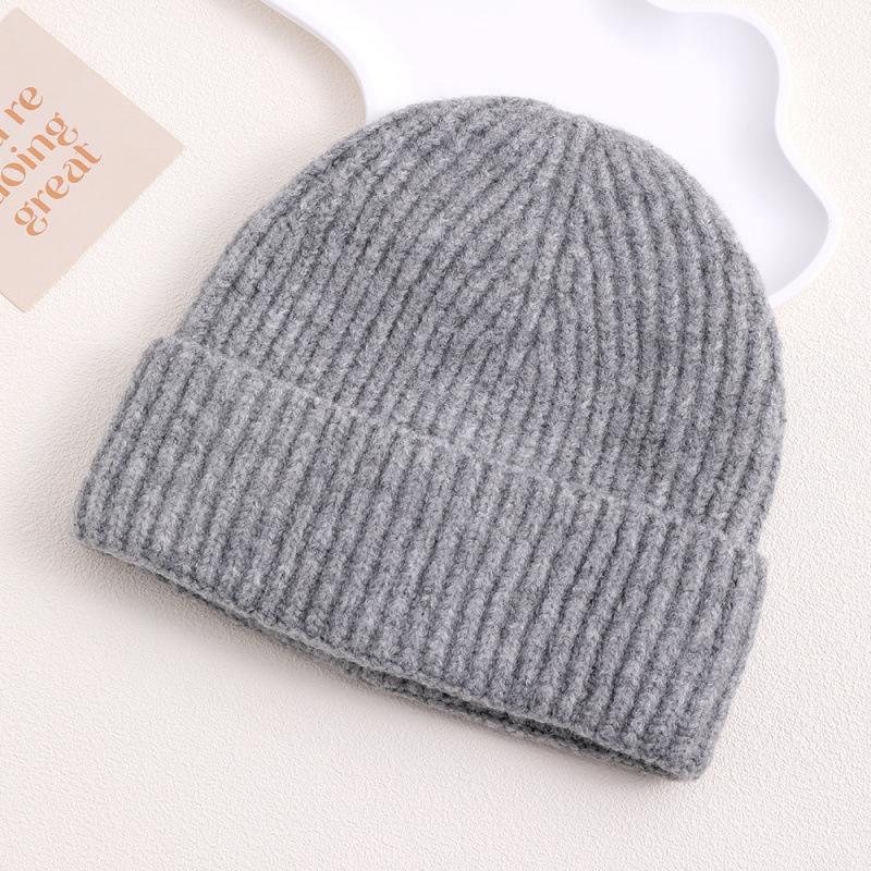 Solid Color Wool Hat Autumn and Winter Thickened Warm Knitted Hat Fashionable Versatile Cold Hat Simple Pullover Brimless Warm Hat