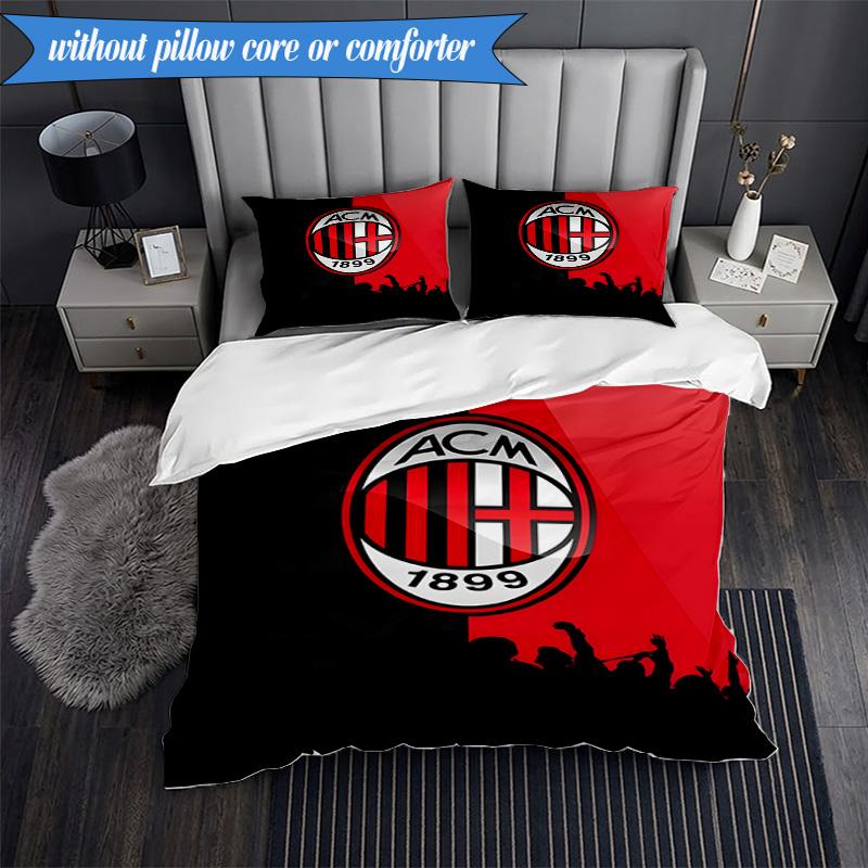 Set Biancheria da Letto Morbido Stampato AC Milan 3 Pezzi, Include 1 Copripiumino e 2 Federe Perfetto per Camera da Letto, Dormitorio, Regalo per Fan