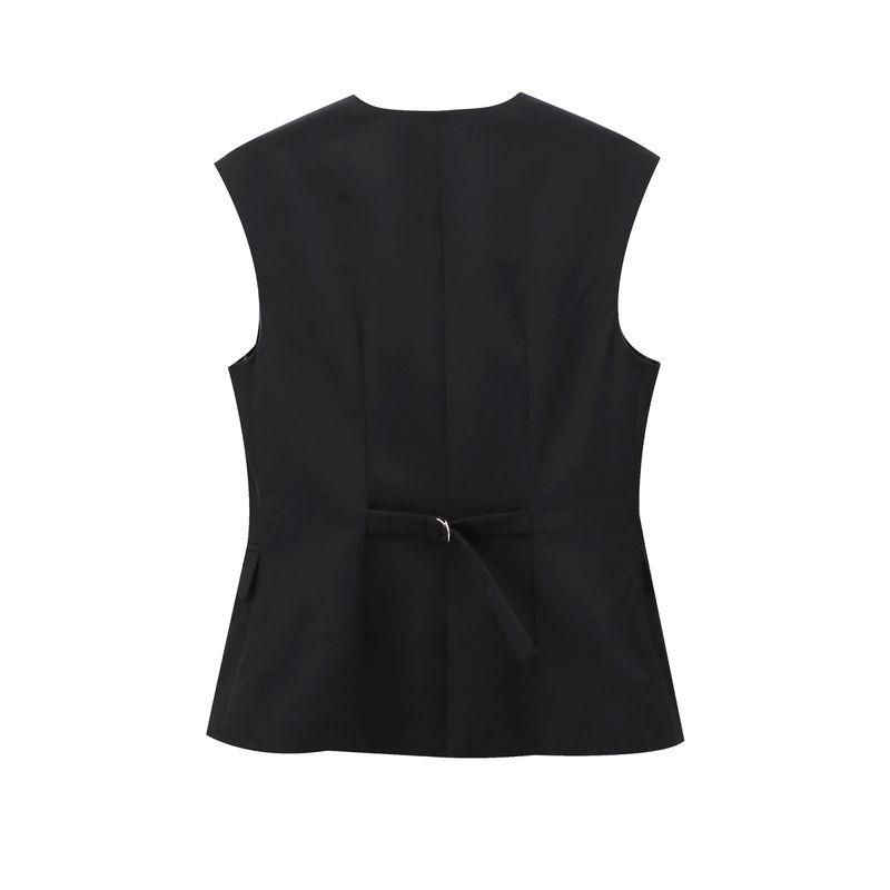 Jnleaog New Fall Women's Clothing Fashion French Style Design Fashion All-Match Casual Pure Color Pocket Decoration Vest