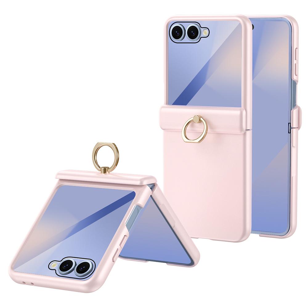 For Samsung Galaxy Z Flip7 5G Case with Tempered Glass Film Ring Holder Kickstand PC Phone Cover
