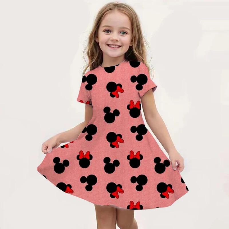 Cartoon Minnie Mouse Printed Dress Girls Summer Fashion One-piece Dress Kids