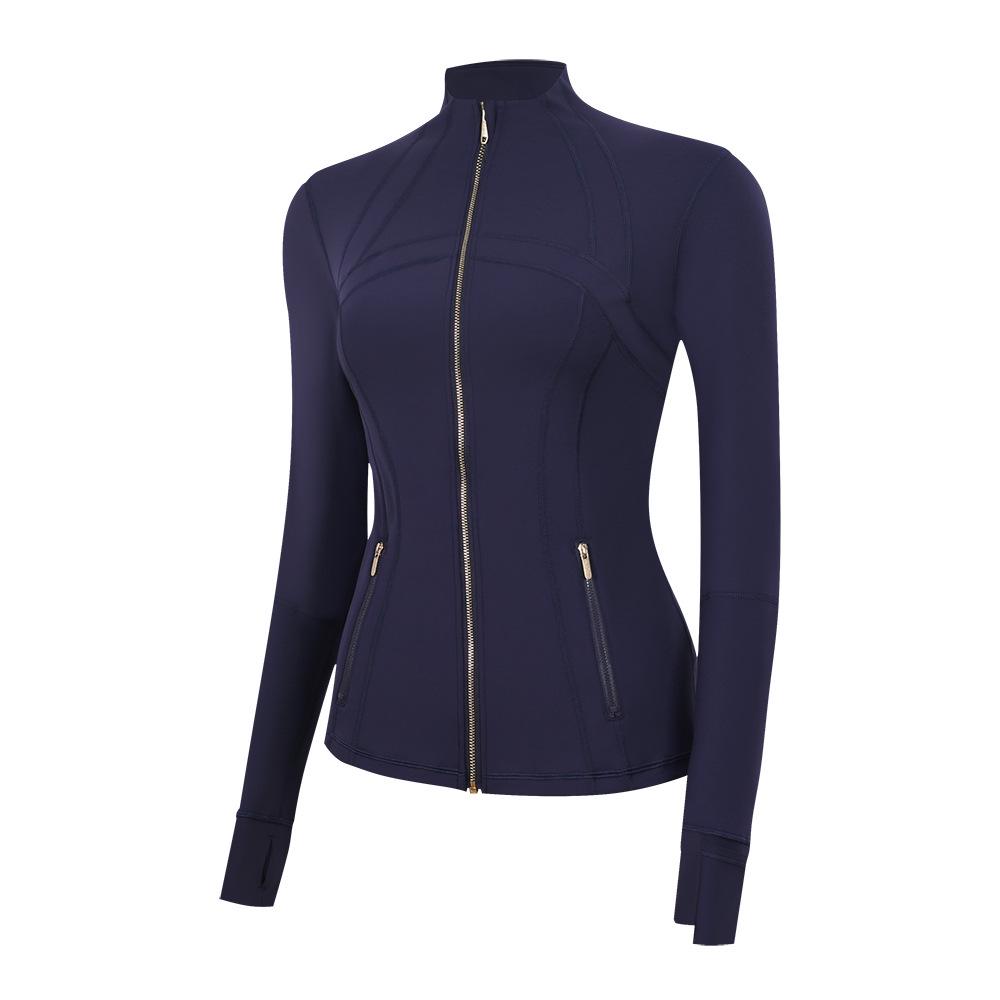 In Stock: LU Women's Slim Fit Yoga Jacket with Gold Zipper - Stand Collar Running Top