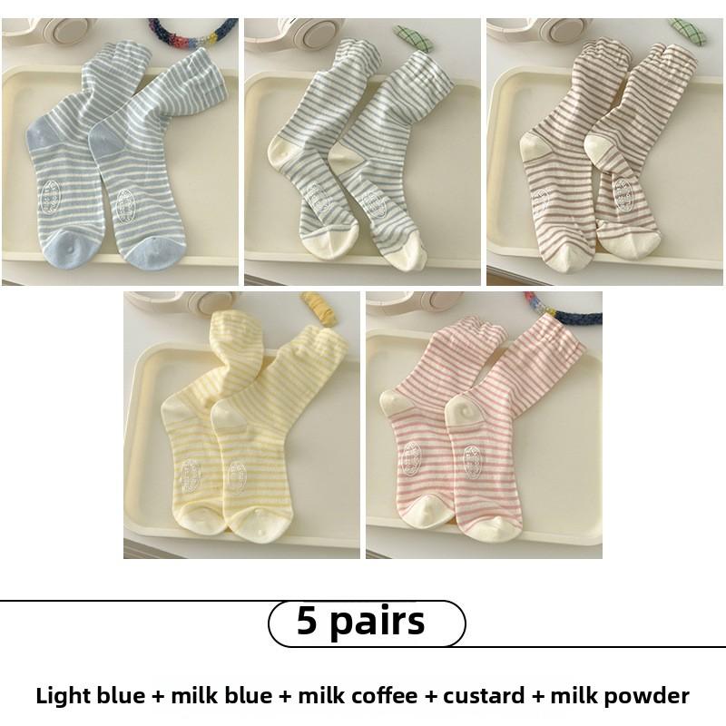 5 Pairs of Female Spring and Summer Personality Letter Dispensing In The Tube Stripe Pile Socks