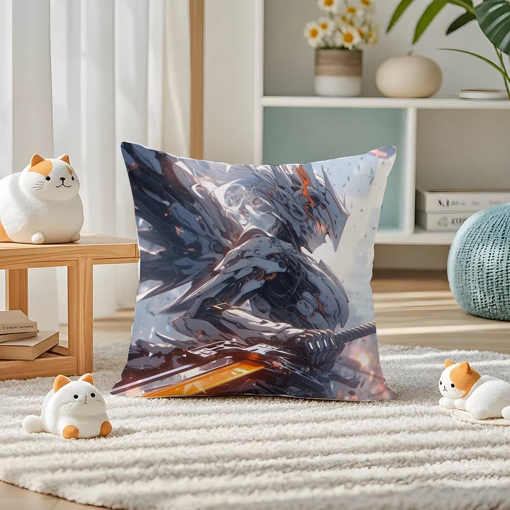 Mobile Suit Gundam Gundam F Anime Plush Pillow Cover Soft Short Plush Cushion Cover For Sofa Bedroom Home Decor Gift