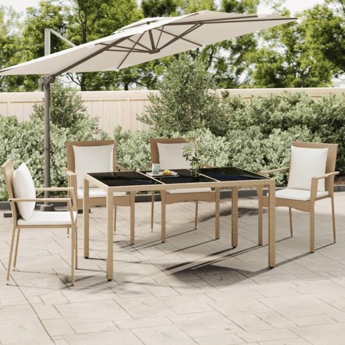 VidaXL Table de jardin plateau en verre Résine tressée verre trempé 319553