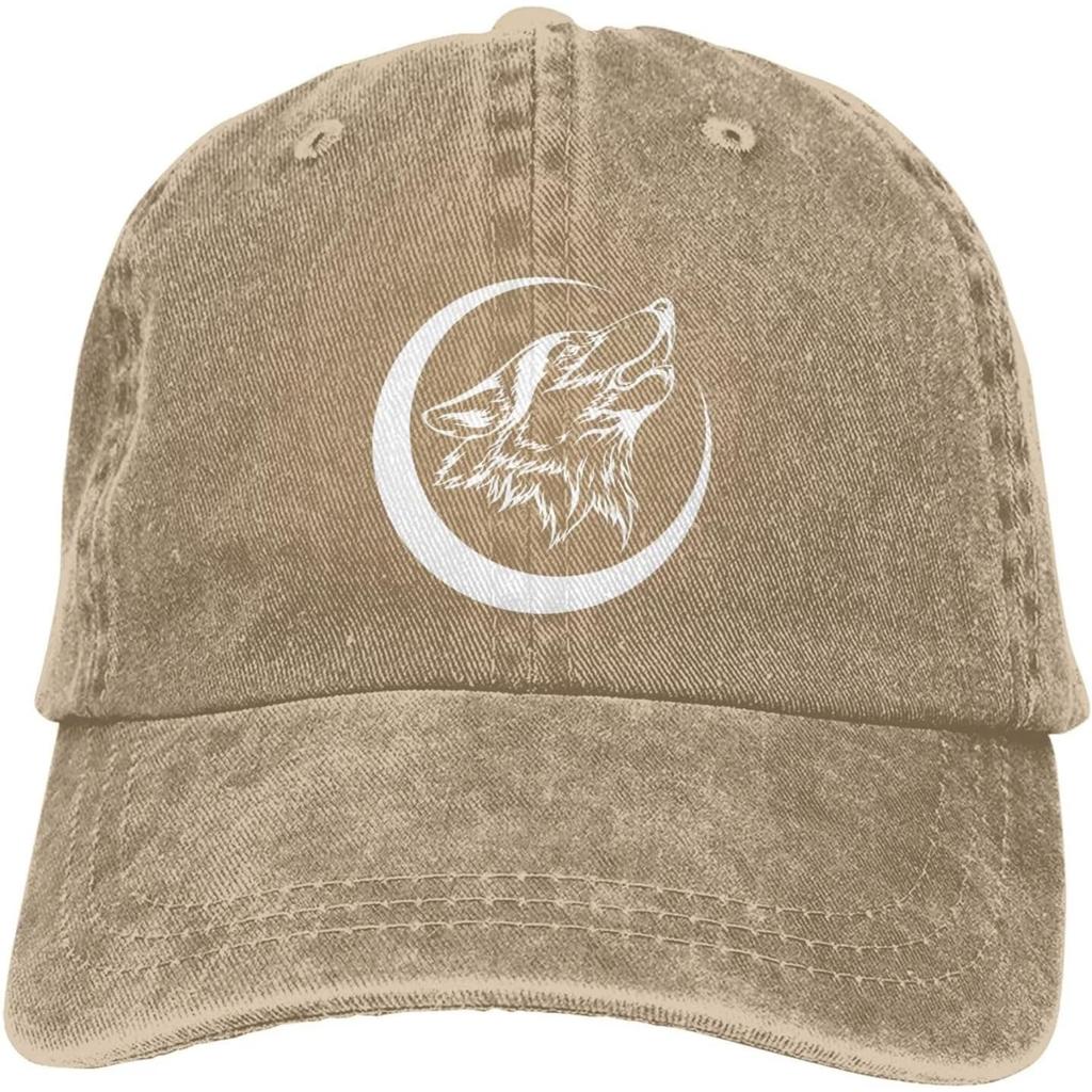 Lone Wolf Howling Moon Baseball Cap Distressed Cotton Washed Casual Adjustable Hat