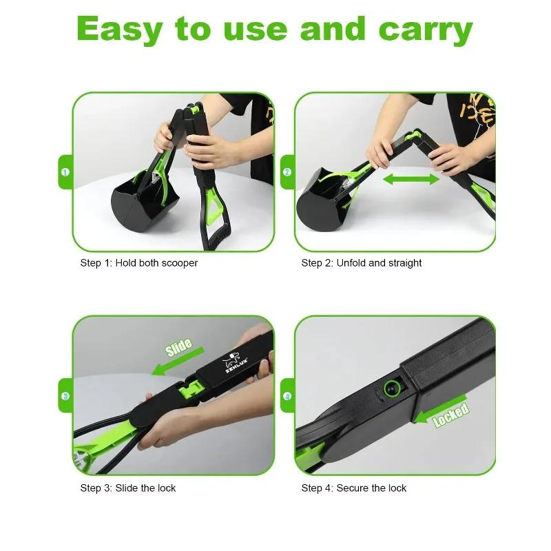 45CM Foldable Long Handle Dog Pooper Scooper, Sanitary Pet Waste Picker for Outdoor Clean Up