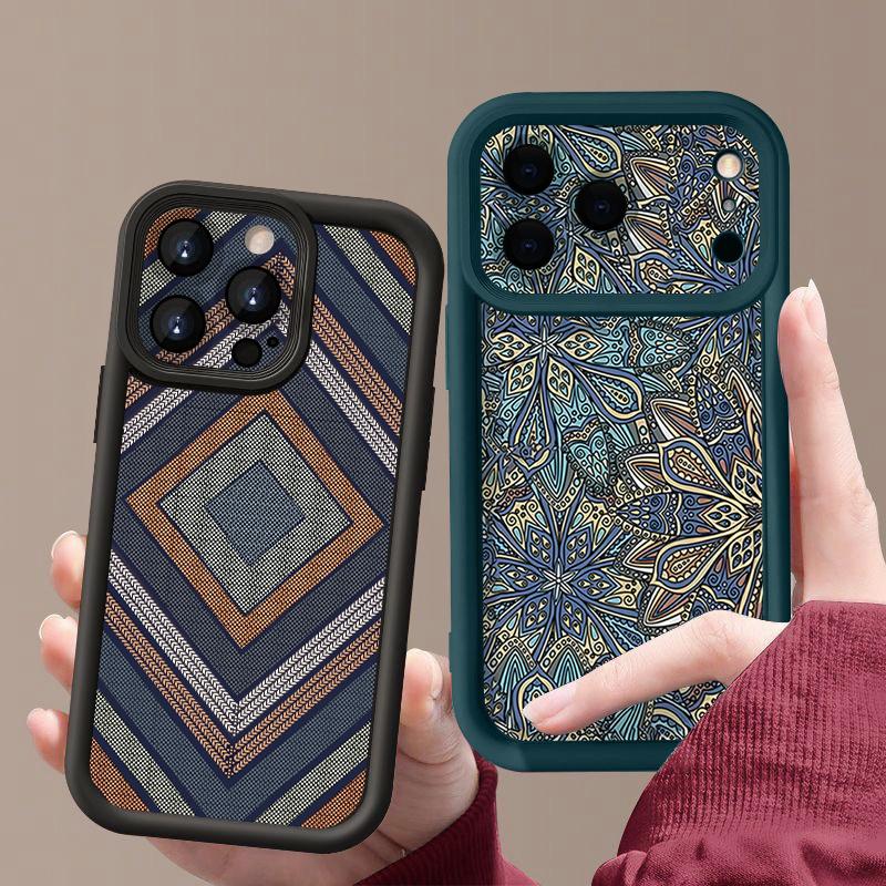 Vintage Totem Flower Printed Soft TPU Phone Case For iPhone 17 Pro Max 17e 16 15 14 13 Pro Max 16e 11 Shockproof Silicone Cover