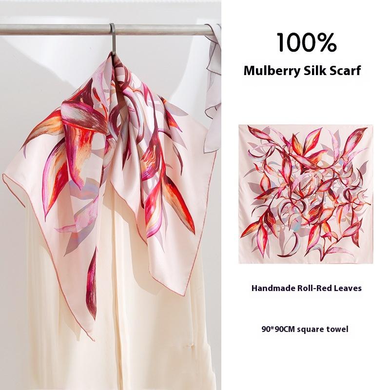 100% silk high-end women's new elegant oil painting large square scarf air conditioner shawl