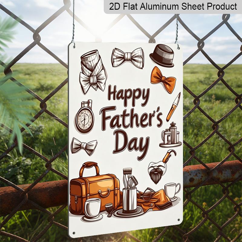 2D Flat, 1pc Gentleman's Accessories Father's Day Metal Wall Art Sign "Happy Father's Day" - 8*12 Inch Aluminium Home Decor, Retro Dapper Style Wall