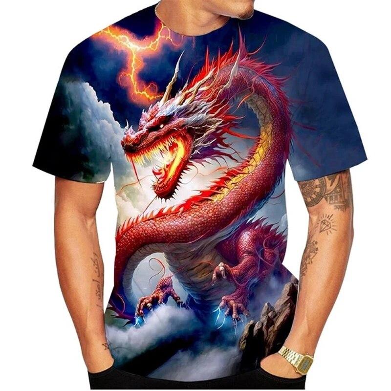 Fashion Dragon Graphic T Shirts For Men Summer Trend Casual Cool Totem Harajuku Printed Round Neck Short Sleeve Tees
