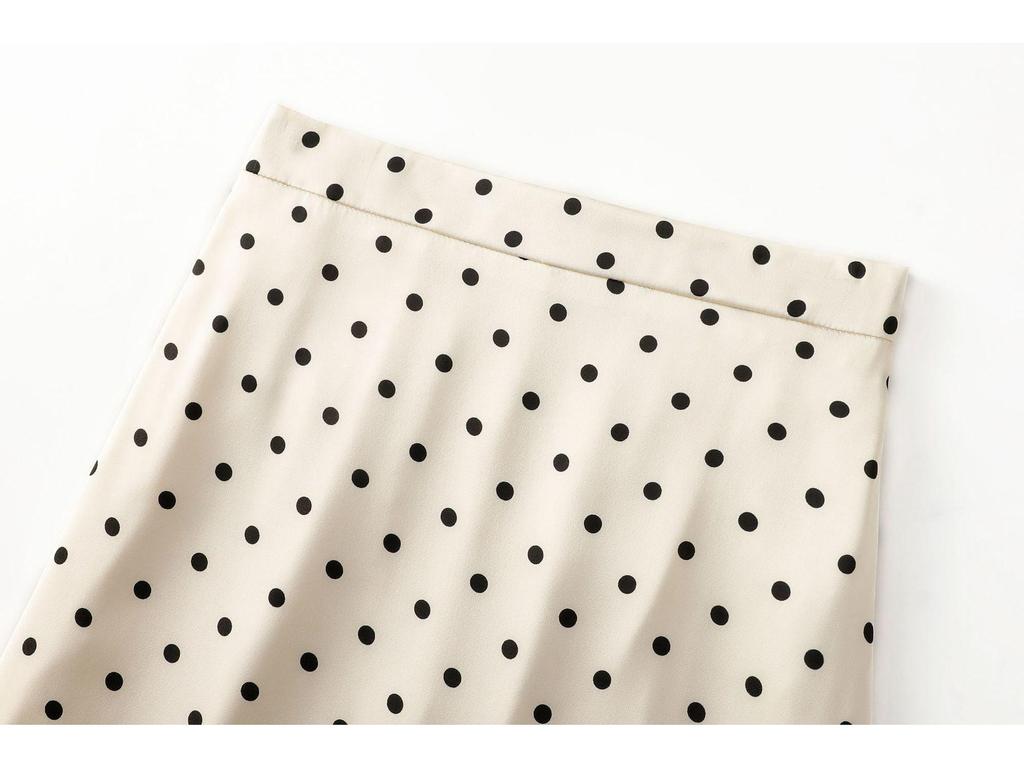 Herbstlicher gepunkteter figurbetonter Midi-Rock mit Seitenschlitz und elastischer Taille