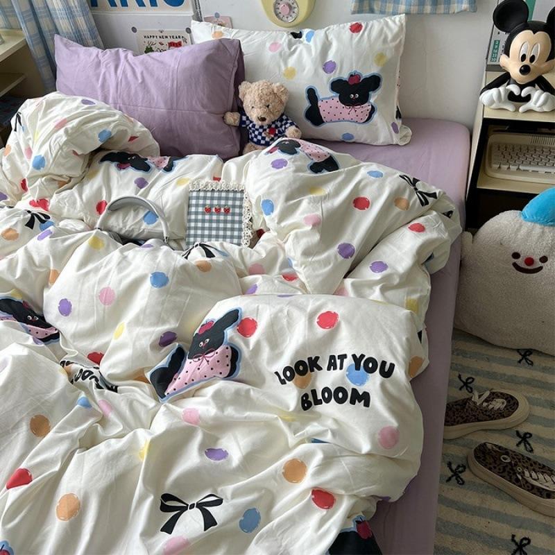 Washed Cotton Four-piece Set, Small Fresh Quilt Cover, Dormitory Bed Sheet Three-piece Set, Bedding