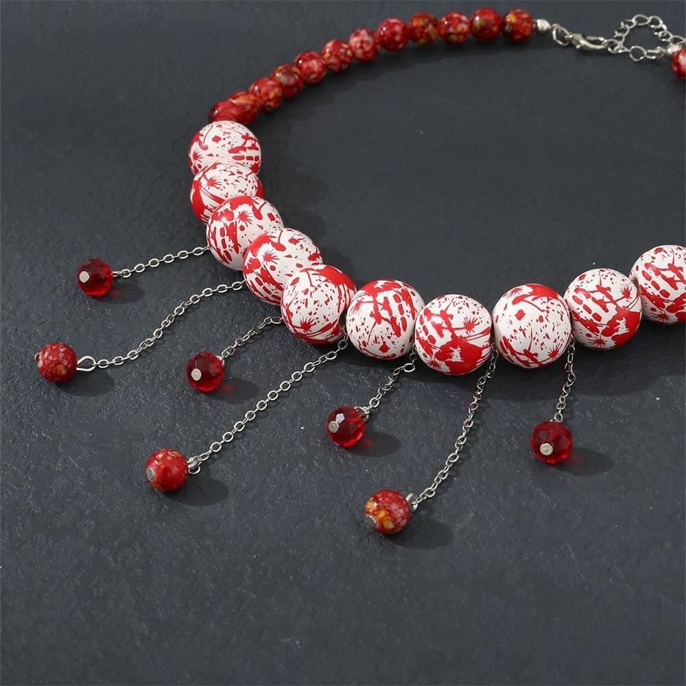 Black Rope Blood Beads Collarbone Chain Tassel Halloween Jewelry Halloween Necklace  Cosplay