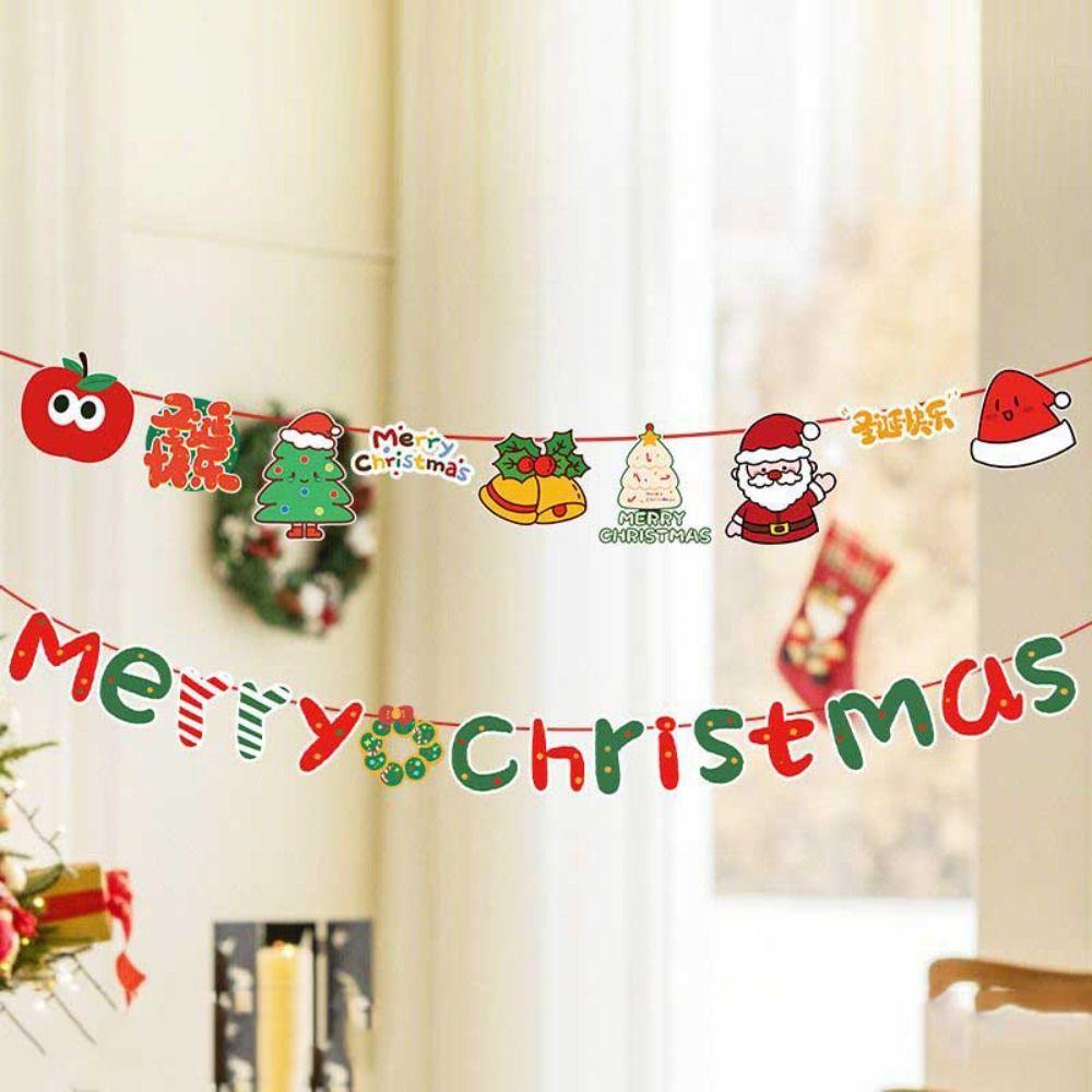 Paper Christmas Banner Pull Flag Design Christmas Theme Garland Christmas Ornaments Wall Hanging Xmas Tree Decor Festive Season