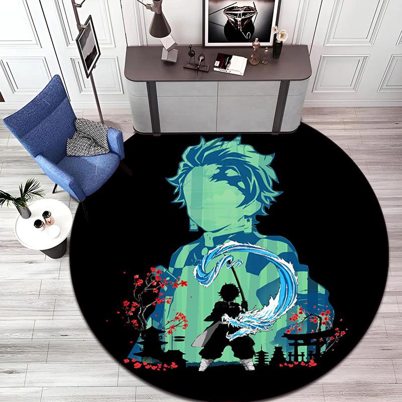 Classic Japanese-style Cartoon Demon Slayer Round Rug, Home Soft Decorative Anti-slip Yoga Mat and Chair Mat, Outdoor Floor Mat Carpet K17