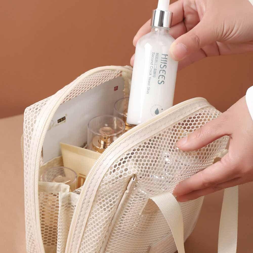 Solid Color Mesh Cosmetic Bag Large Capacity Pillow Makeup Pouch Transparent Makeup Bag  Lady